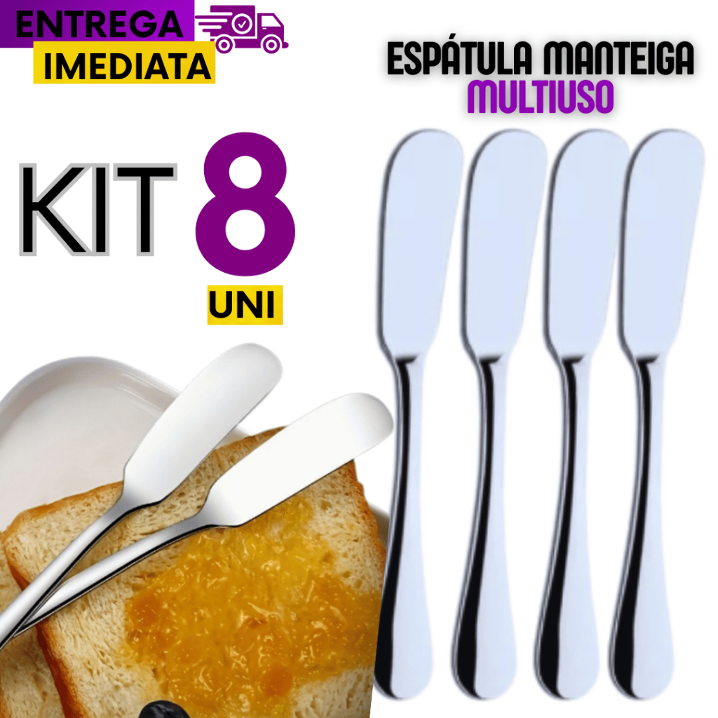 Conjunto Kit 08  Espátulas Manteiga Patê Geleia Em Aço Inox Variáveis Utilidades Multiuso Qualidade Máxima Resistência