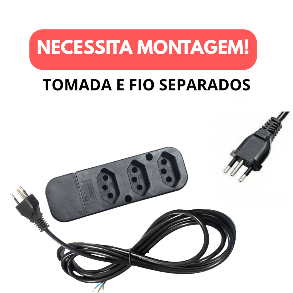Kit 1-3 Tomada 3 Pinos  10A-20A /2200W Com Cabo  1M, 2M OU 3M Soutimes em Oferta na Shopee