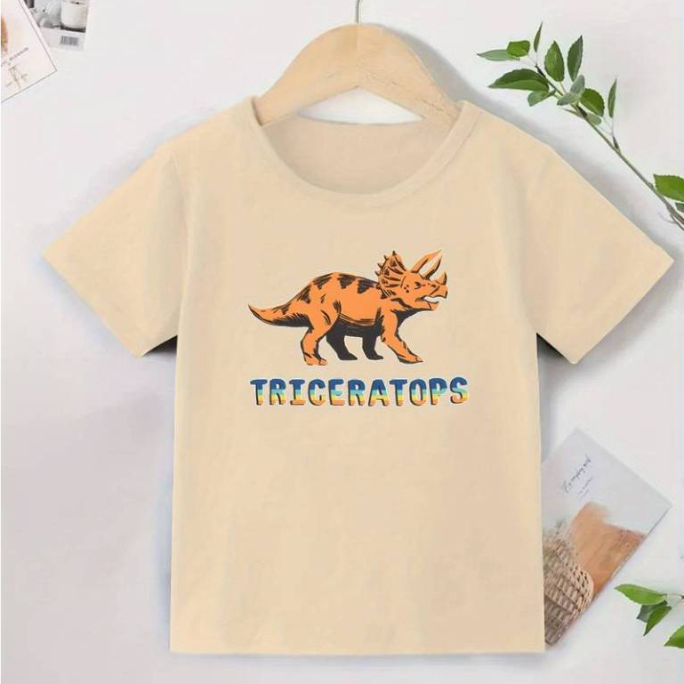 Camiseta Infantil Dinossauro Triceratops Masculina Estampa Divertida Verão