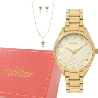 Kit Relogio Condor Dourado Feminino + Colar E Brincos Original em Oferta na Shopee