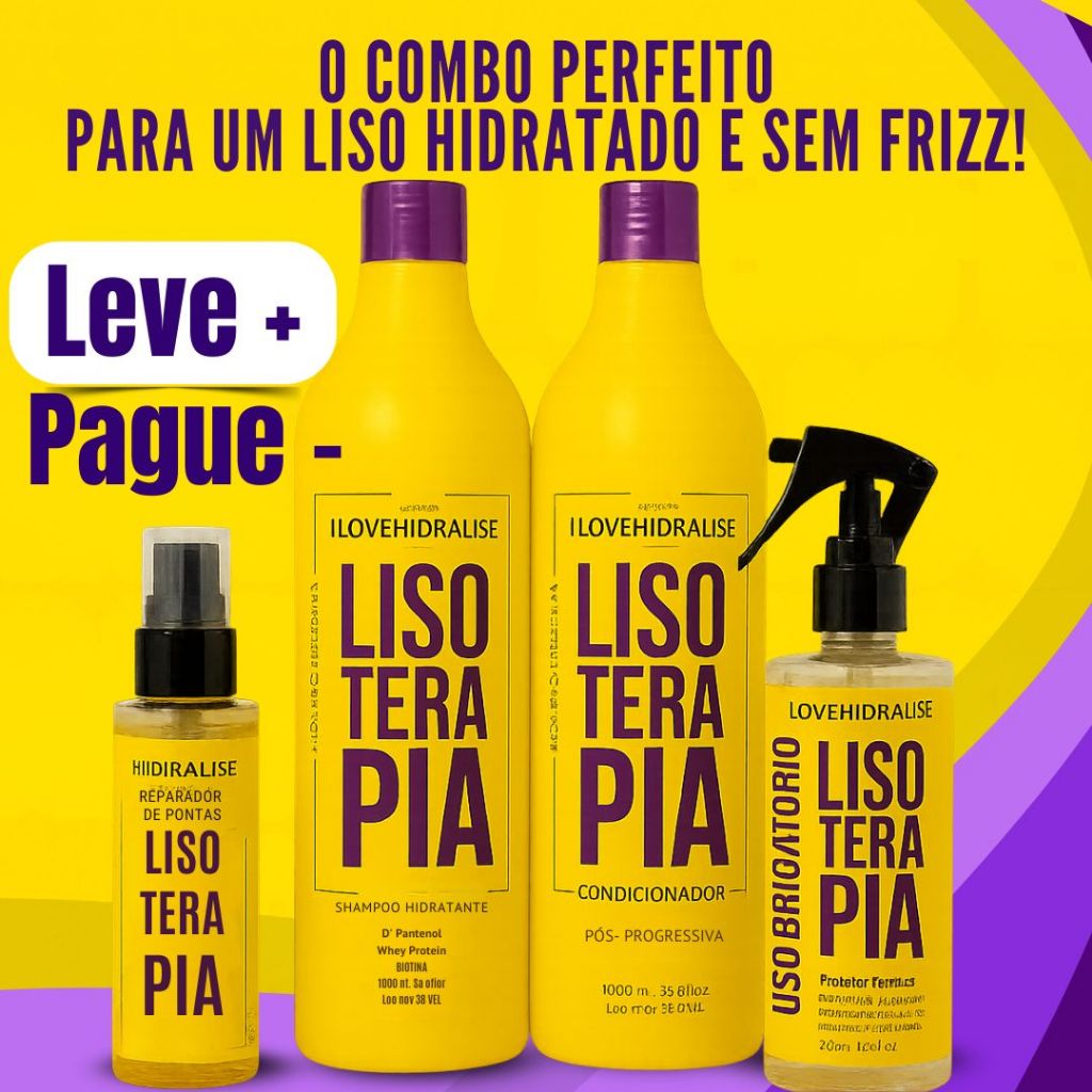 Kit Lisoterapia Shampoo e Condicionador 1L -Protetor Térmico -Reparador de Pontas - Pós Progressiva em Oferta na Shopee