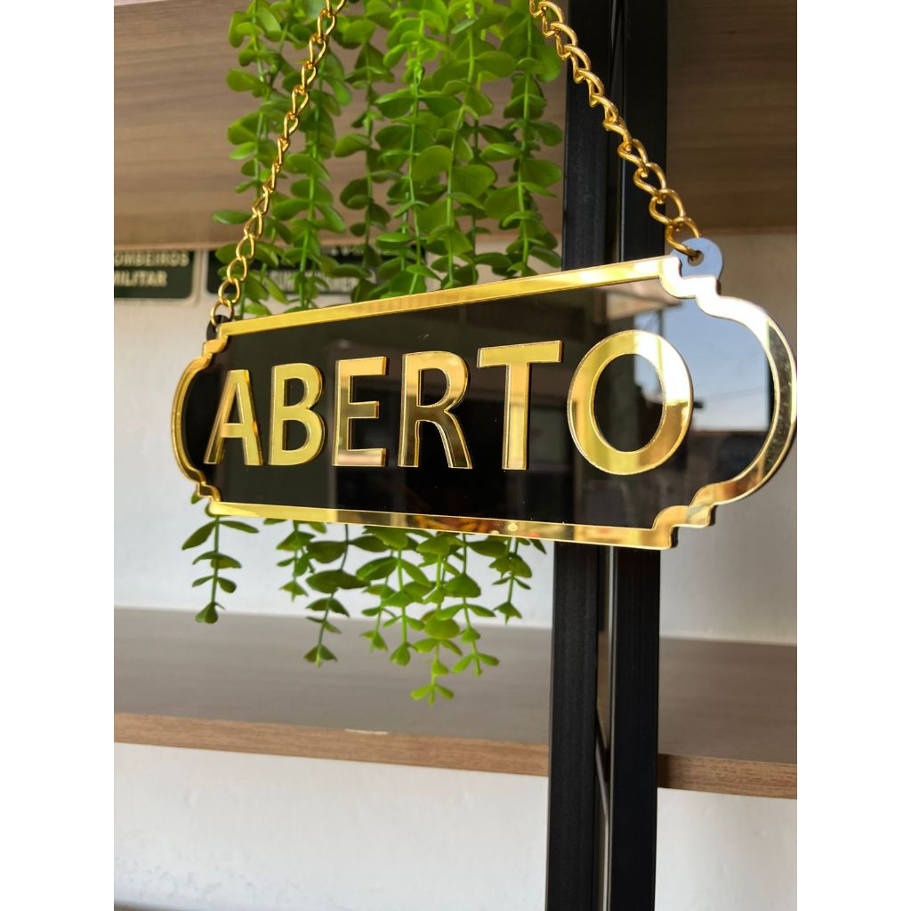 PLACA ABERTO E FECHADO EM ACRILICO ESPELHADO COM VENTOSA
