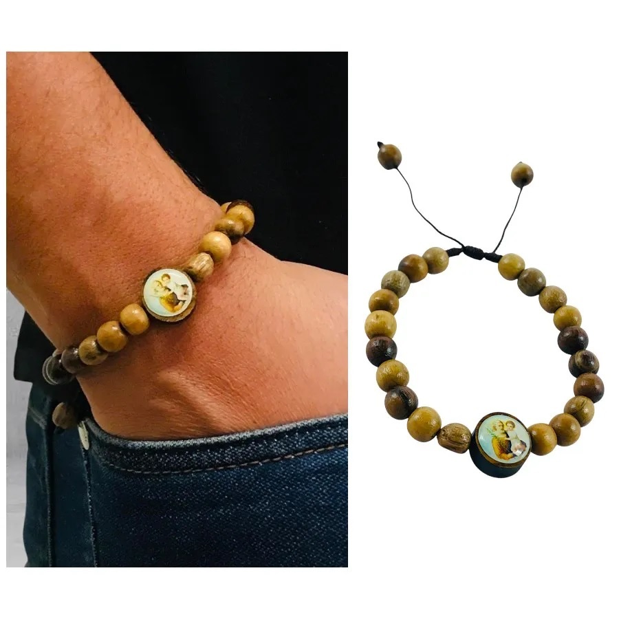 Pulseira São José Madeira Imbuia 8 mm em Oferta na Shopee