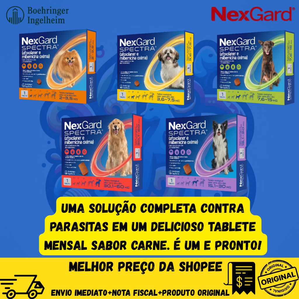Nexgard Spectra Cães De 2,3Kg a 60Kg Caixa Lacrada Original  Antipulgas e Carrapatos em Oferta na Shopee