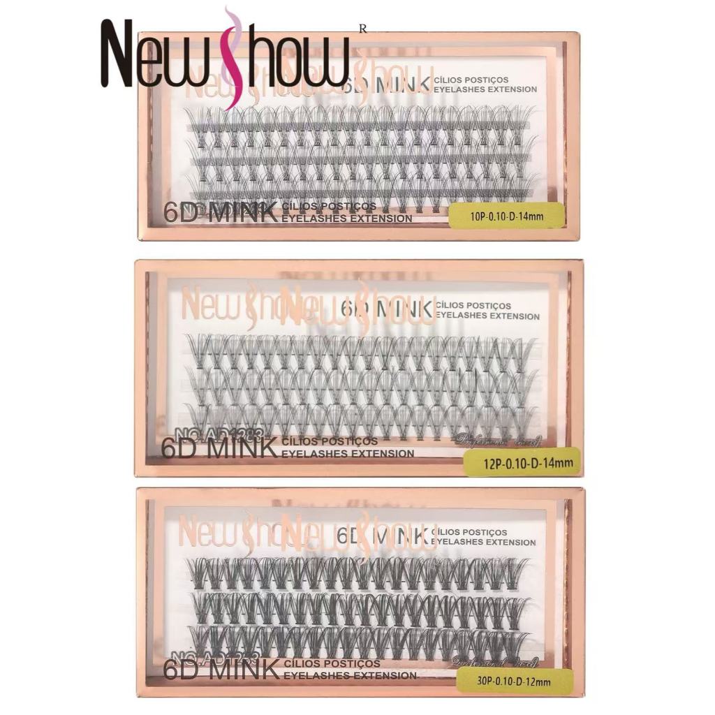 NewShow KIT 3 Caixas Cílios Postiços 6D MINK 10P/20P/30P-Tufos sem Nó - Beauty