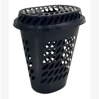 Cesto Oval Para Roupas Com Tampa Preto Resistente Arqplast