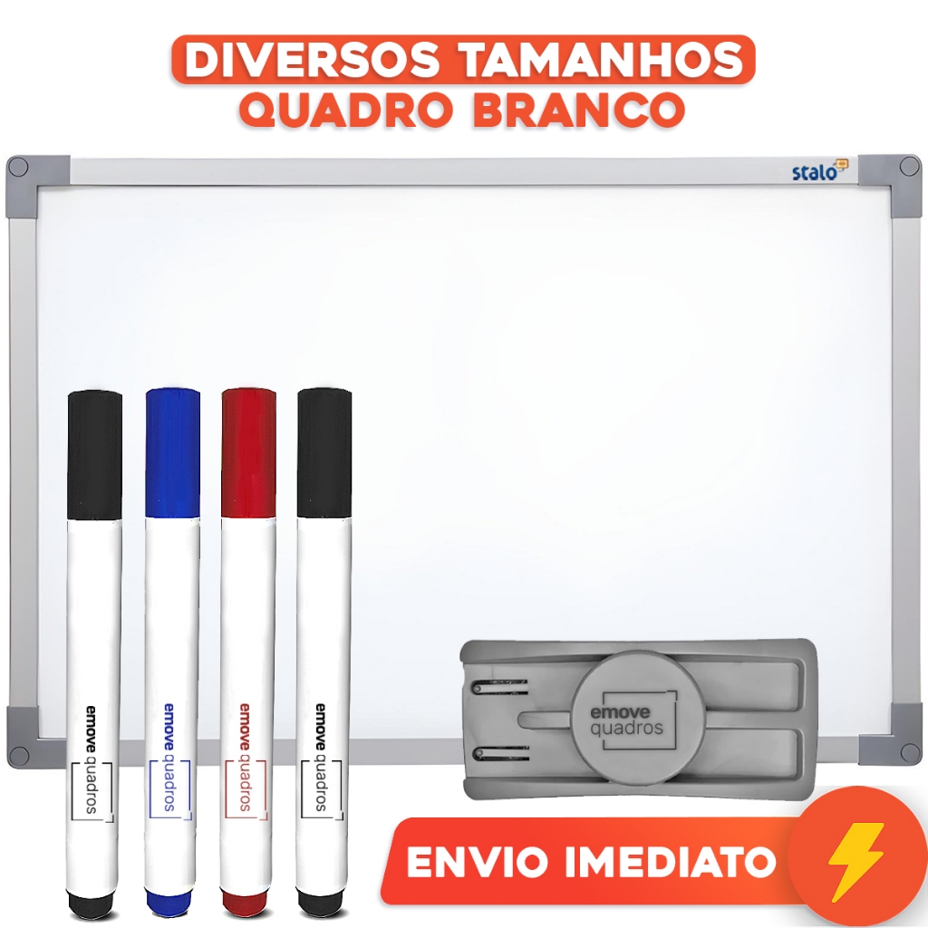 Lousa Branca Quadro Branco Grande 120x90cm Diversos Tamanhos Moldura Soft + 4 Canetas Apagador