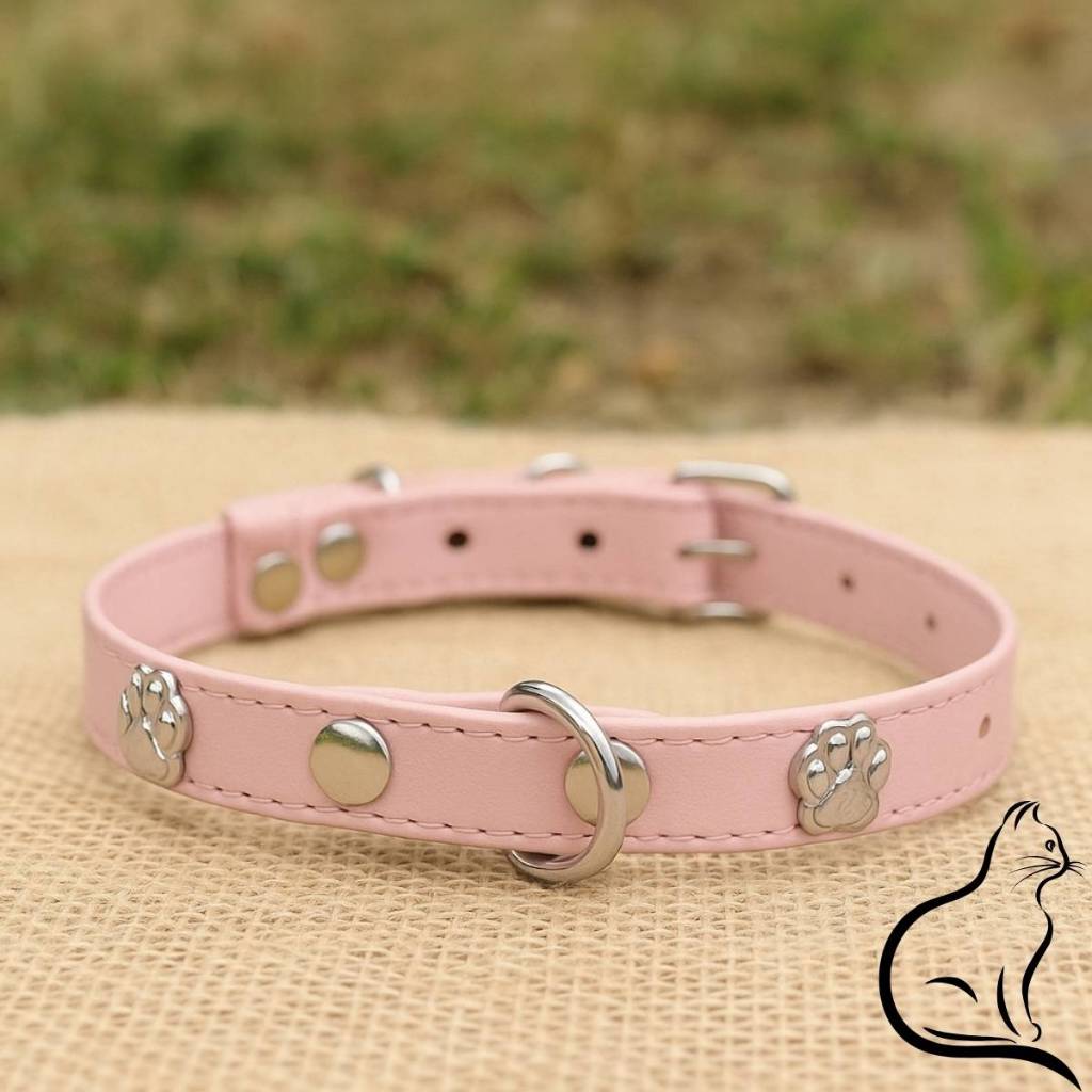 Coleira Gato Couro Legítimo Rosa Delicada Fofa Linda Passeio Minimalista Personalizada — imagem 2 de 2