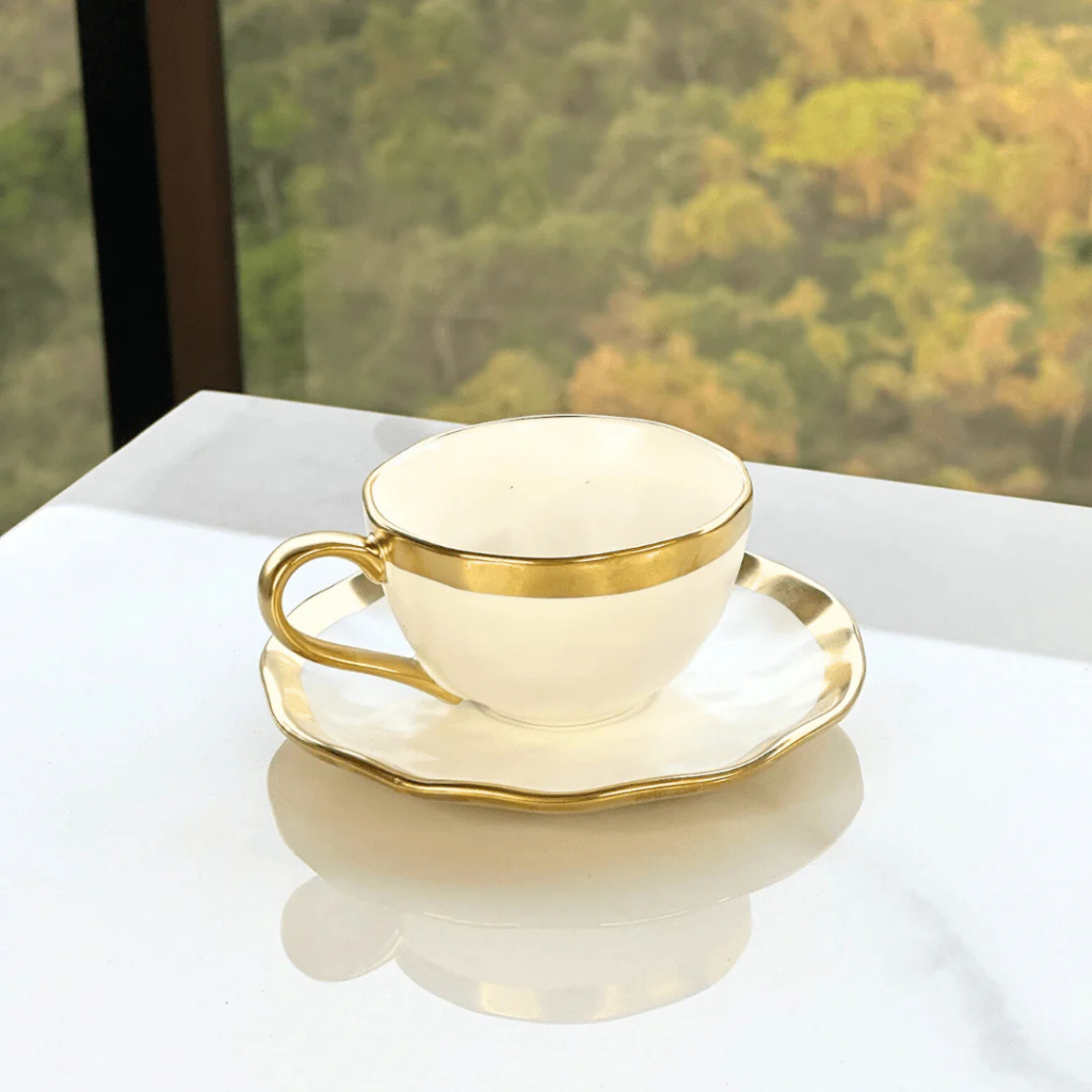 Xícara De Café Cafézinho 90ml Dubai Branco Dourado Gold Luxo Wolff