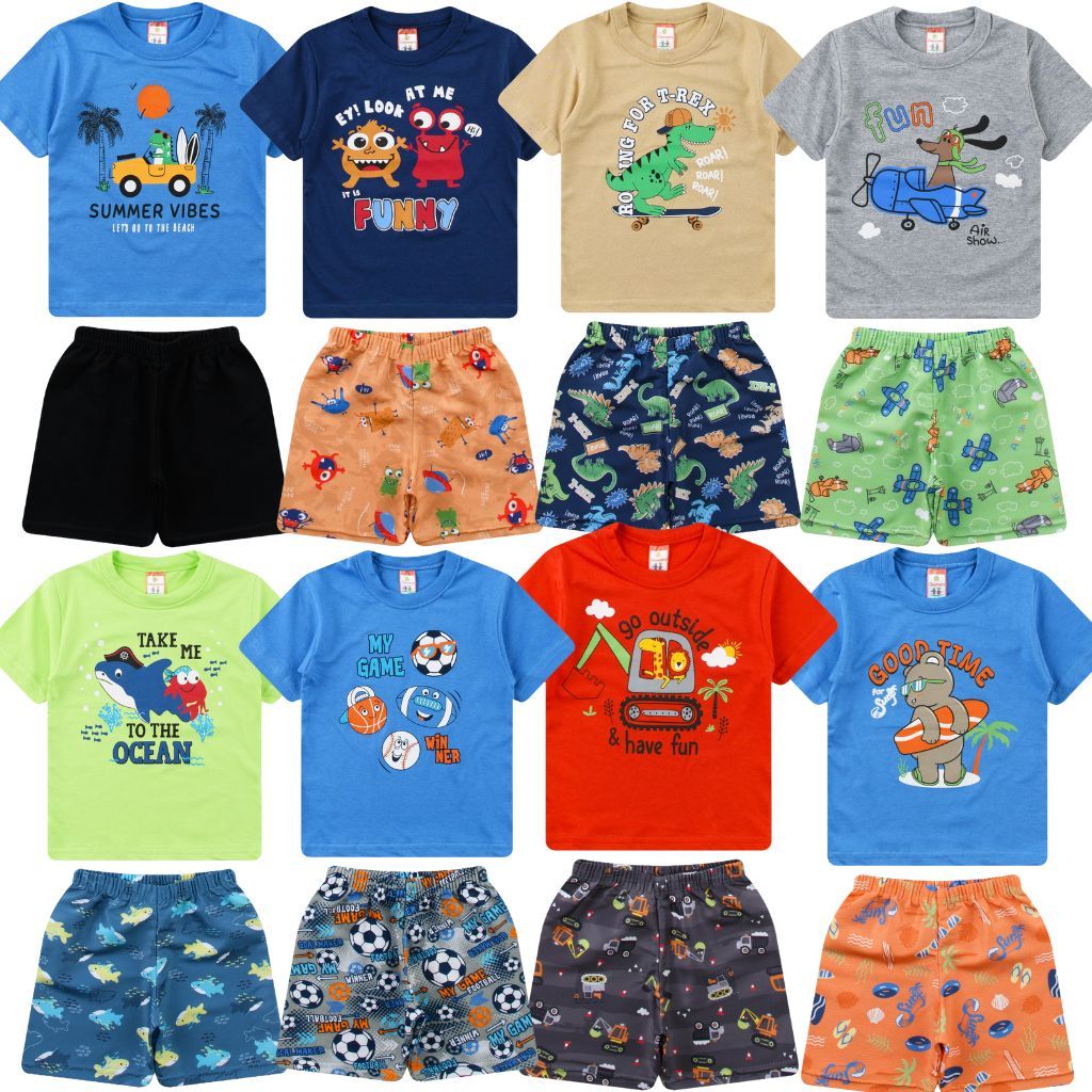 Lote Kit 5 Conjuntos Infantil Menino  Verão 1 ao 8 anos Barato