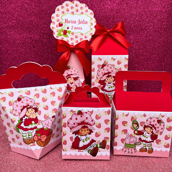 Kit festa caixinhas personalizadas MORANGUINHO VINTAGE ANTIGA  aniversário (PEGUE E MONTE) em Oferta na Shopee