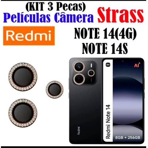 Kit(3 Peças) Peliculas Camera Strass Note 14(4G)NOTE 14S  Redmi Protetor Da Lente Colorido Brilhante