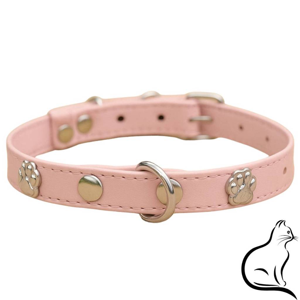 Coleira Gato Couro Legítimo Rosa Delicada Fofa Linda Passeio Minimalista Personalizada