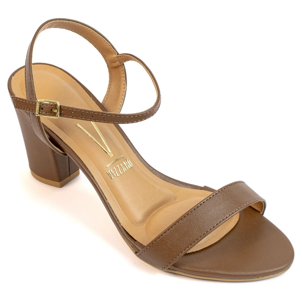 Sandália Feminina Vizzano Conforto Estilo com Salto Médio Grosso 6262 Capuccino