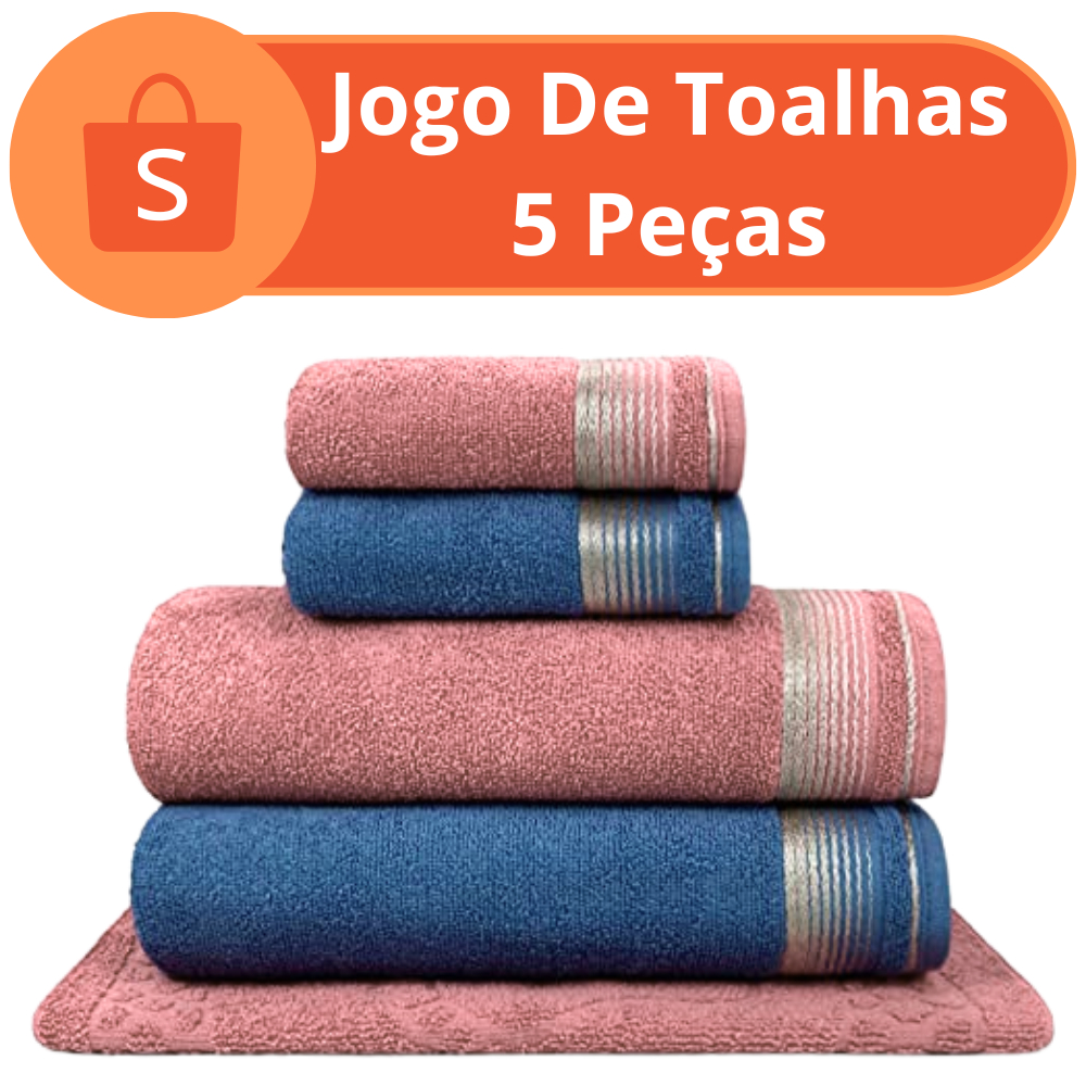 KIT C/5 PÇs Toalha De Banho Toalha De Rosto e Toalha De Piso 100% Algodão Luxo QUASAR