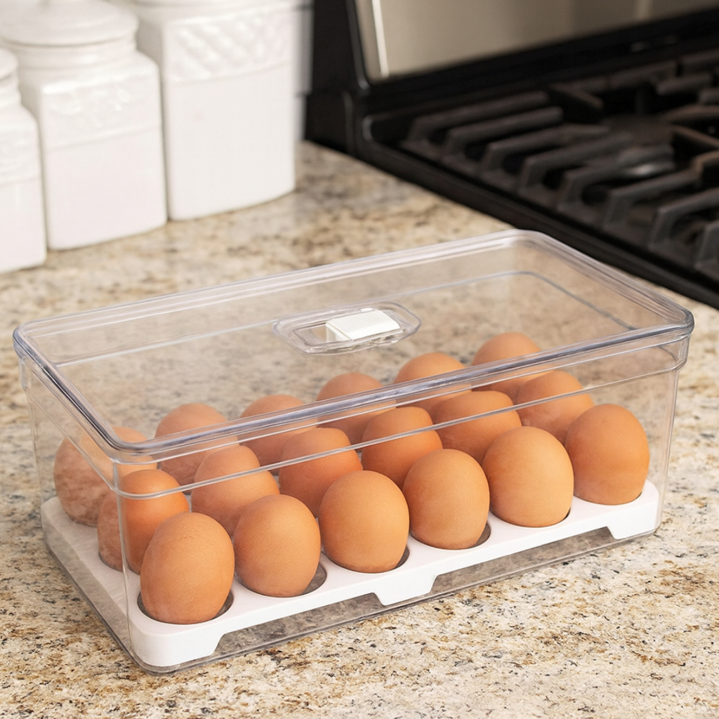 Porta Ovos 42un e 21un Organizador de Geladeira Com Tampa Bandeja Acrílico