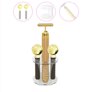 Esfera De Cromoterapia Amarela com Glitter + massageador Energy + Suporte