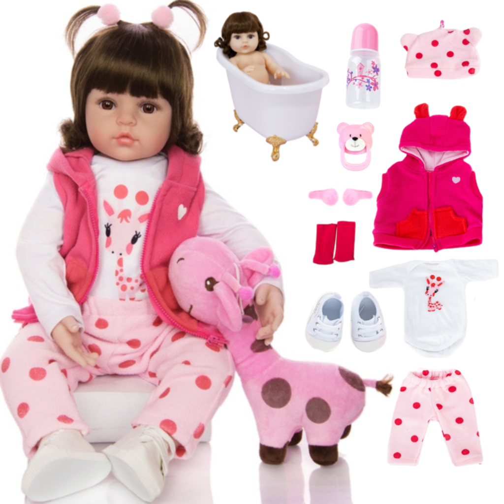 Boneca Bebê Reborn Girafinha Luxo Nova Realista de Silicone Pode Dar Banho Envio Imediato - Mom & Baby