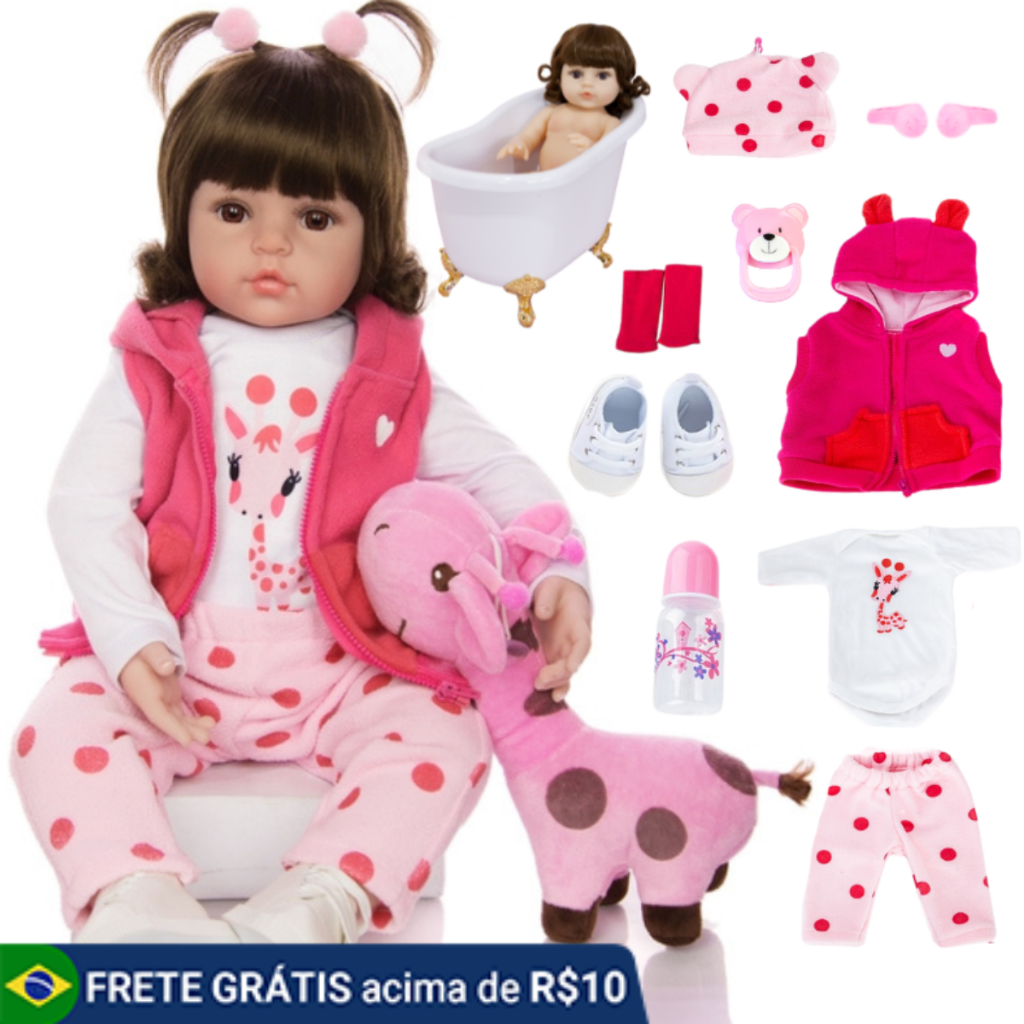 Boneca Reborn Bebê Girafinha Luxo Original Realista de Silicone Menina Pode Dar Banho Envio Imediato - Mom & Baby