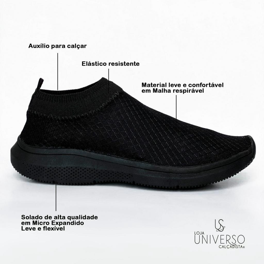 Tênis Feminino Meia Calce Fácil Slip On Leve Flexível Confortável Caminhada Academia Casual