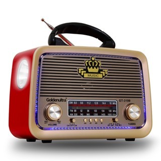 Rádio Retrô Portátil com Bluetooth, Lanterna e Bateria Recarregável – Estilo Vintage em Madeira