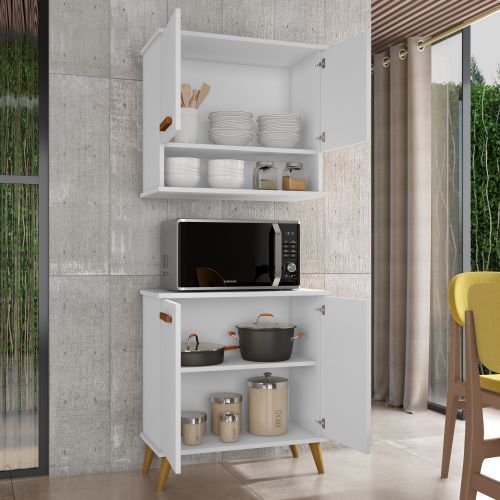 Conjunto Mavi para Organização 2 Peças – Balcão Multiuso com 2 Portas + 1 Armário Aéreo com 2 Portas
