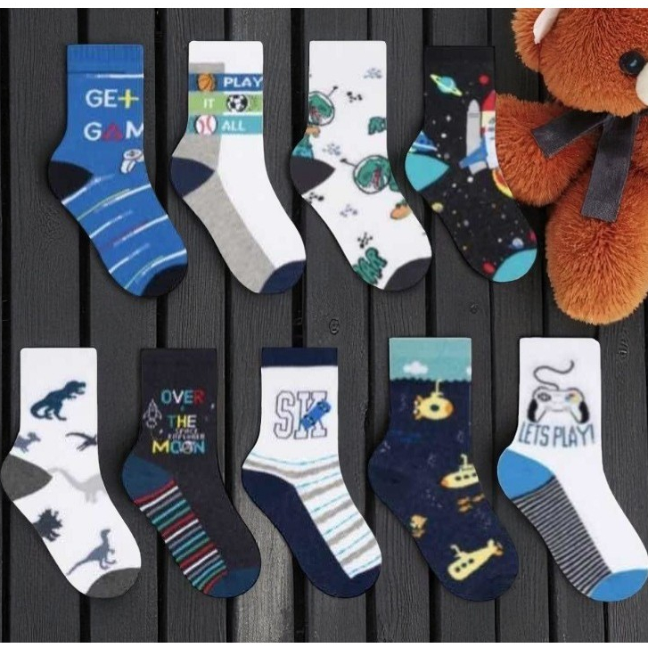 Kit 3 e 12 Pares De Meias Infantis Masculino Menino Criança Estampadas Cano Médio Voltas as Aulas
