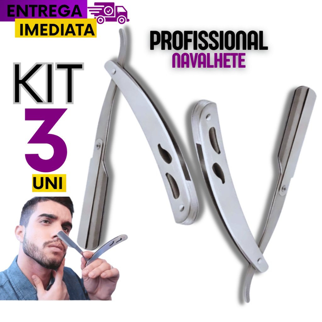 Jogo  03 Navalhete Navalha 100% Inox Premium Barba Cabelo Barbearia Prático Profissional Qualidade Garantida Durável