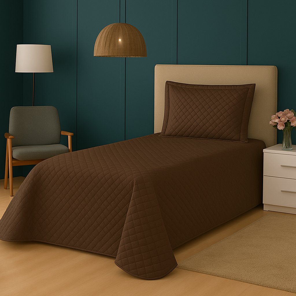 Jogo de Cama Cobre Leito Colcha 2 Peças Marrom Solteiro Roupa de Cama Matelado Promoção