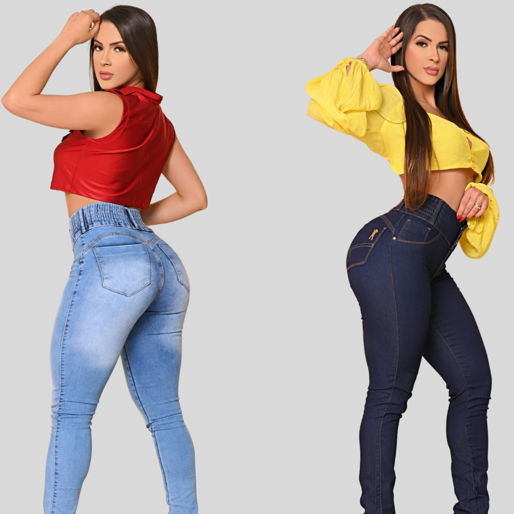 Calça Jeans Feminina Com Lycra Elastico No Cós Levanta Bumbum cós alto
