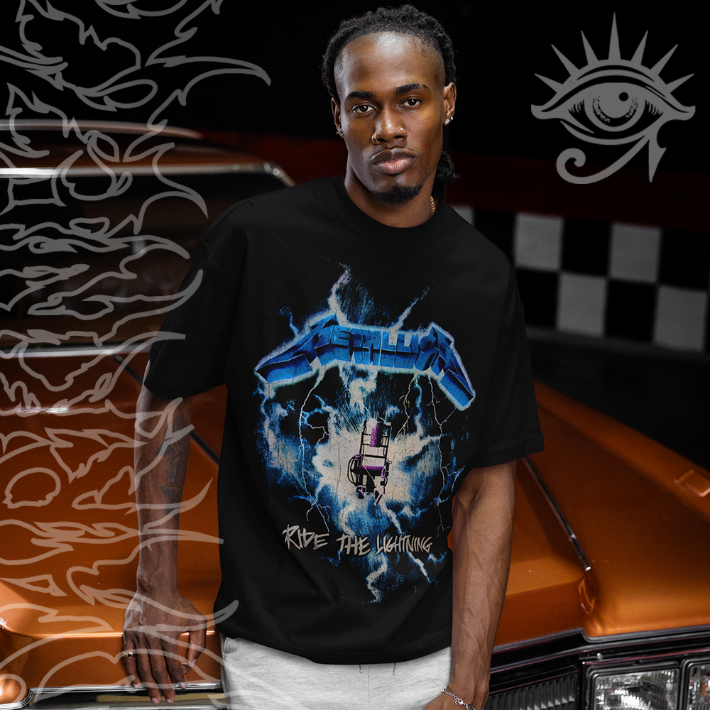 Camiseta Basica e OVERSIZED Metallica Ride The Lightning Skull Banda Rock Unissex - Darknezz