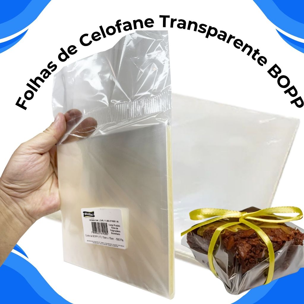 100 FOLHAS TRANSPARENTES CELOFANES BOPP PARA DOCES, MACA DO AMOR, BALAS, ETC em Oferta na Shopee