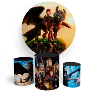 Kit Painel Redondo Capa Com Elástico Veste Fácil E Capa Cilíndro Decorativo Festa De Aniversário Como Treinar Seu Dragão em Oferta na Shopee