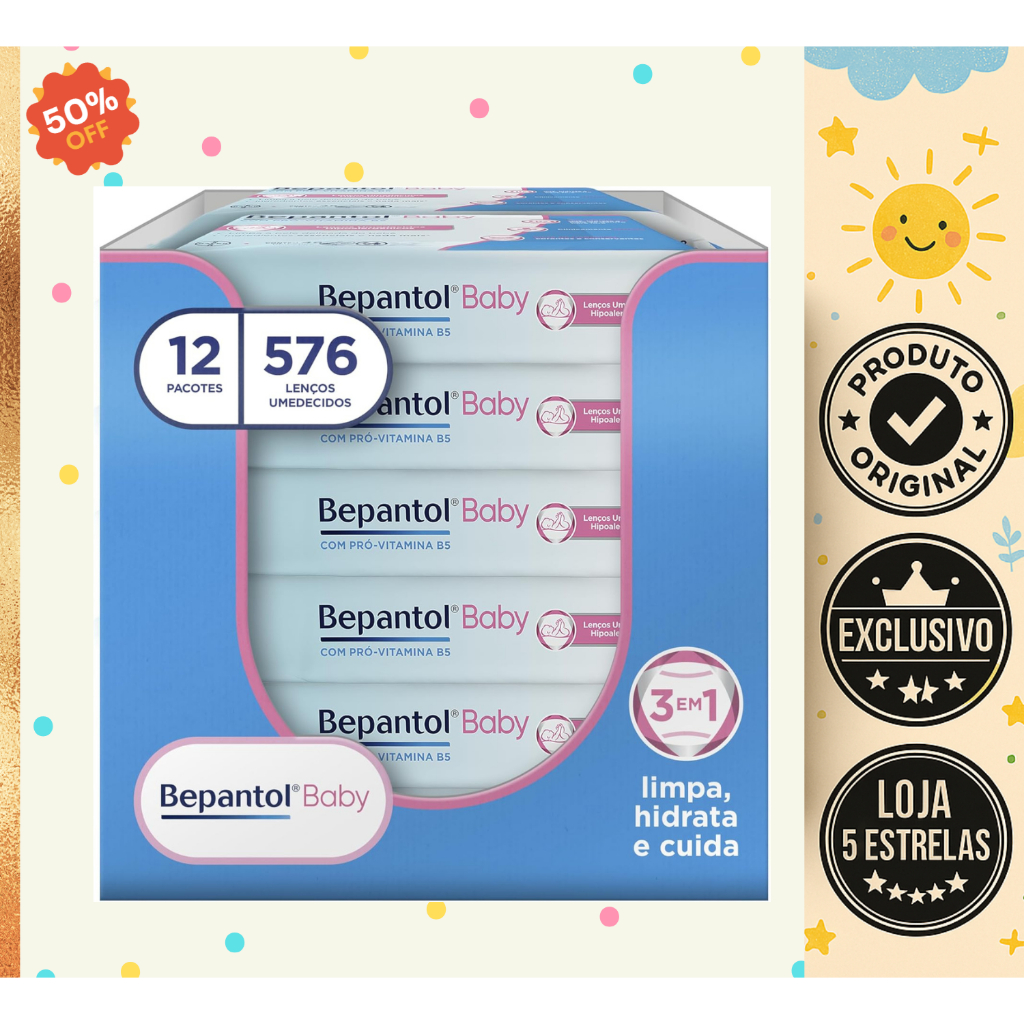 Lenços Umedecidos Bepantol Baby 576 Unidades – Hipoalergênico e Sem Álcool - Toque Suave para o Bebê