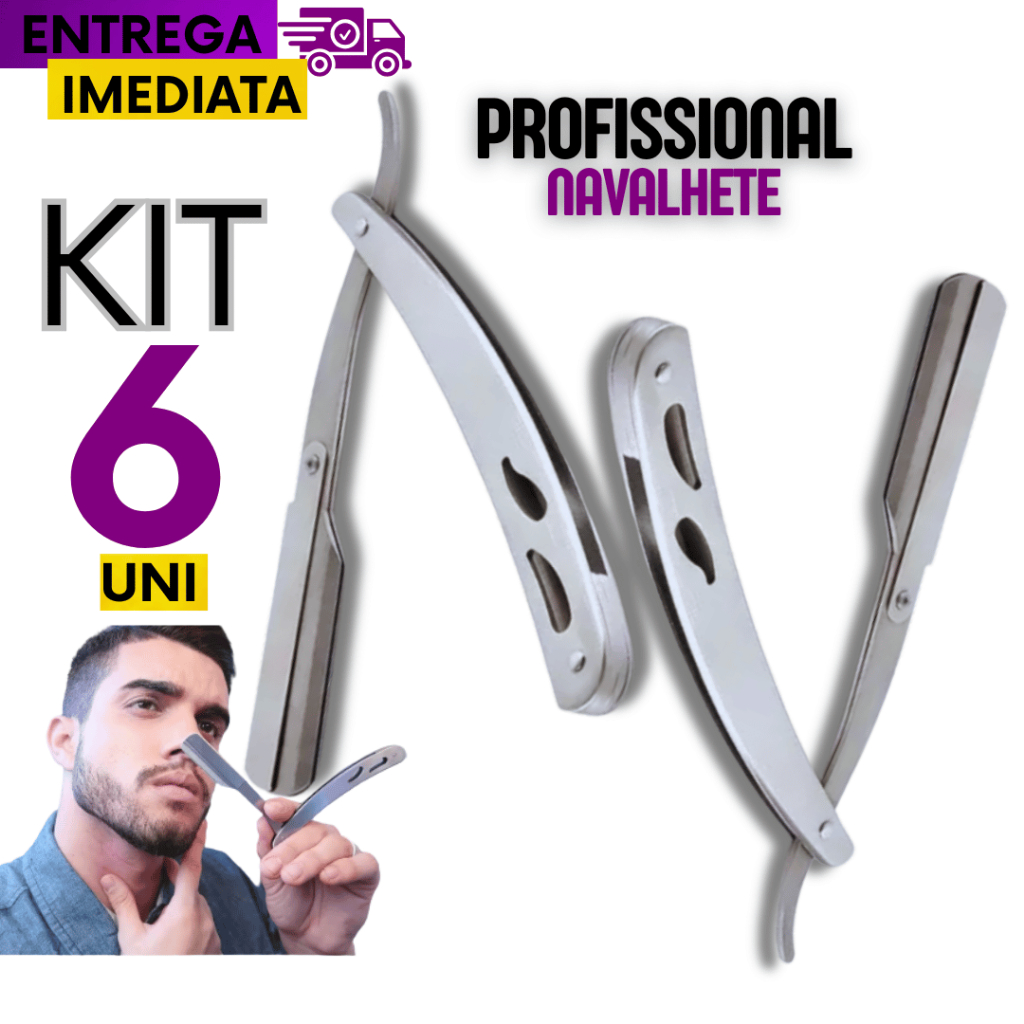 06  Navalhete Inox Premium Barba Cabelo Barbearia Prático Profissional Qualidade Garantida Navalha últimas unidades