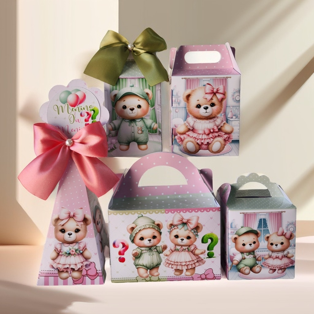 Kit Caixinhas personalizadas - Ursinho - Chá Revelação - Pegue e Monte - festas - Lembrancinhas