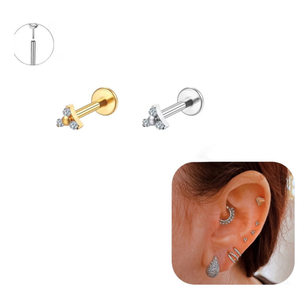 Piercing Titânio Australiano Mini Trinity Push Pin Tragus Helix Nariz Conch Flat em Oferta na Shopee