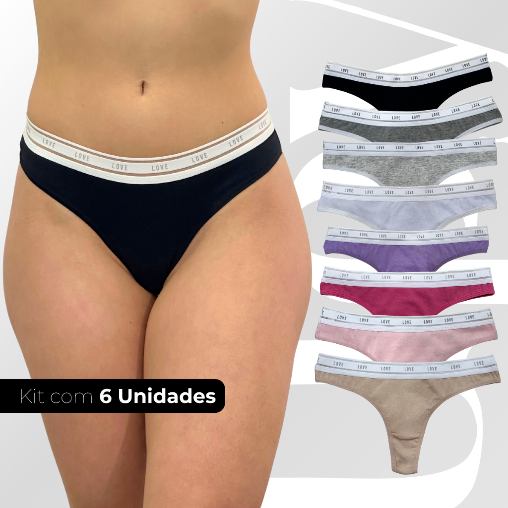 Kit 6 Calcinhas Algodão Fio Dental Básica Confortável Dia a Dia