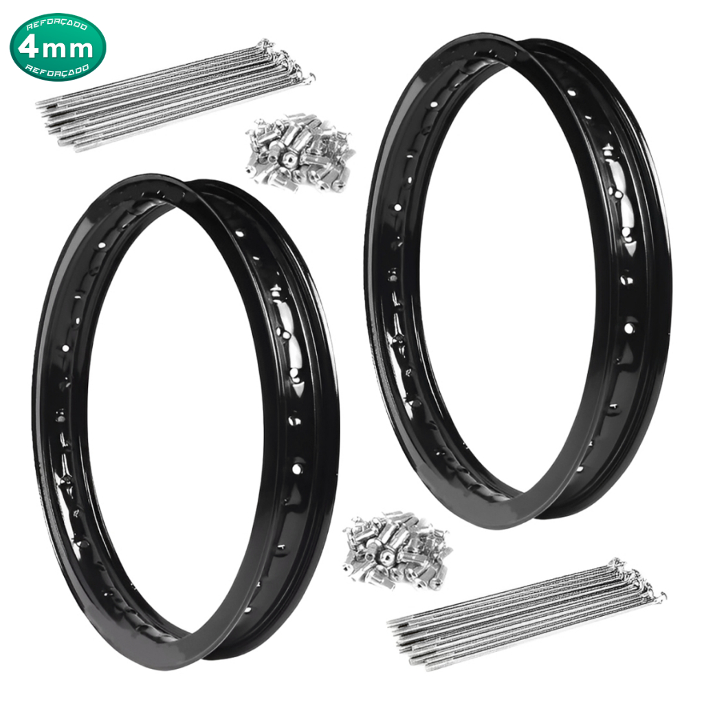 Jogo De Aro Preto + Raio Cromado 4mm Bros 125 150 160