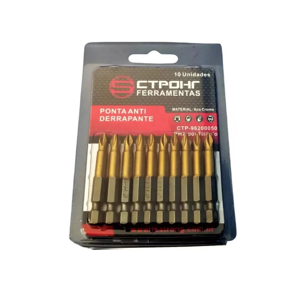 Kit Pontas Bit Antiderrapante Ph2 50mm Titânio 10 Pçs Ctpohr em Oferta na Shopee