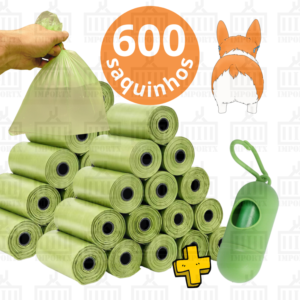 600 Saquinhos Higiênicos, 40 Refil Rolinhos Cata Caca Cachorro Cão Pet