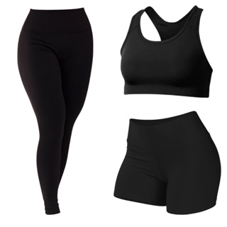 Kit 3 Peças Feminina Top + Short + Calça Legging Suplex Alta Sustentação para Academia em Oferta na Shopee