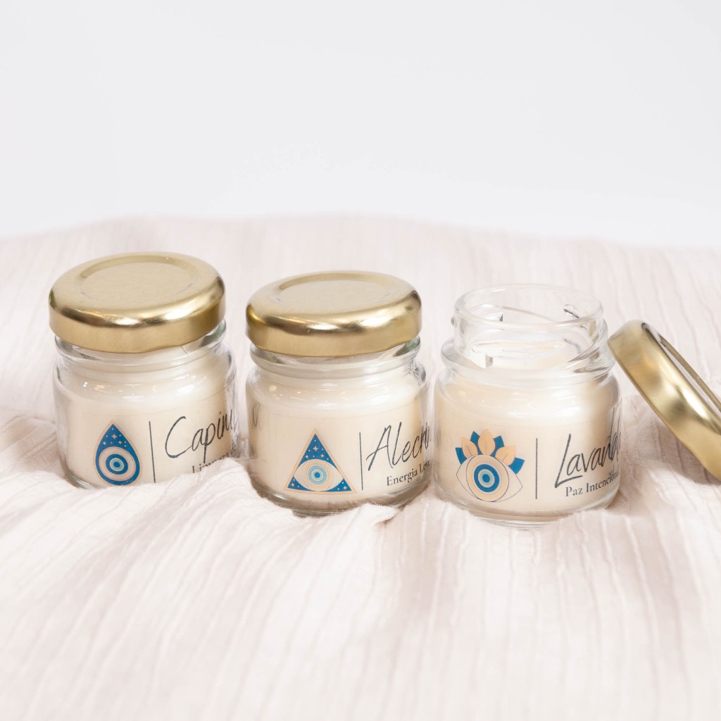 Imagem Kit 3 Mini Velas Aromáticas 40g – Lavanda, Alecrim e Capim Limão | Presente, Meditação, Lembrancinha