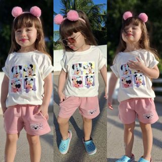Conjunto roupa infantil menina divertidamente e minnie short e camisa em Oferta na Shopee