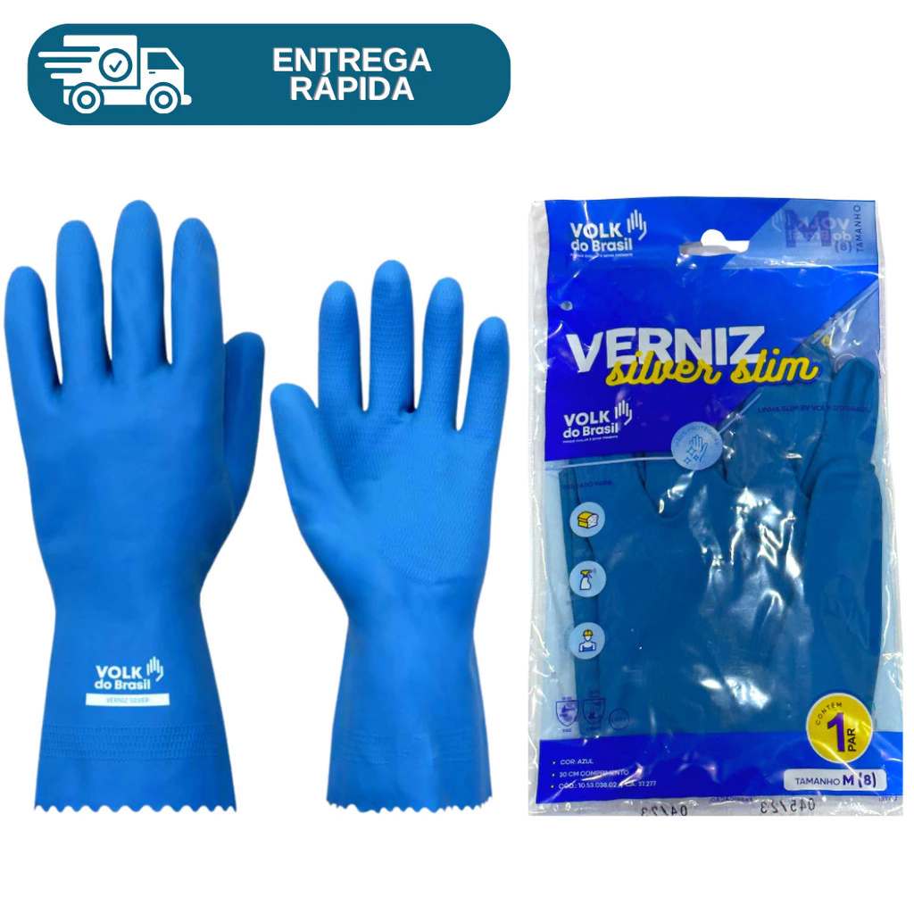 Luva De Latex Natural Verniz Silver Slim Azul Antialérgica Volk P/ Limpeza Lavar Louça Proteção em Oferta na Shopee