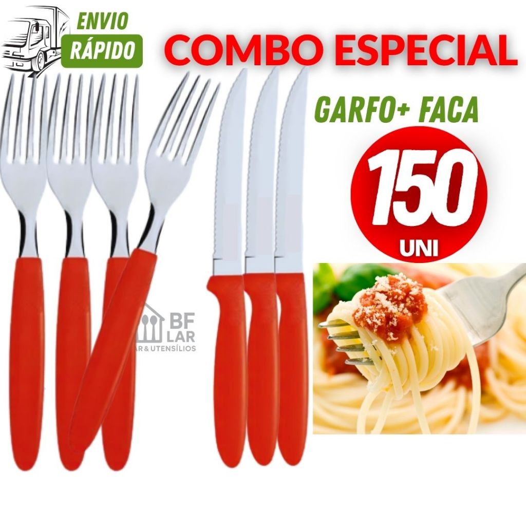 Talher Colorido Vermelho com 150/100/50 Unidades Conjunto Garfo Faca de Inox para Bares Restaurantes