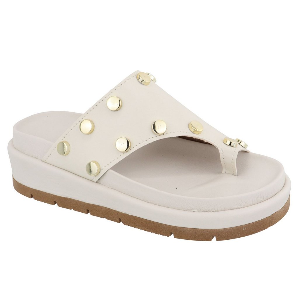 Sandália Flatform Papete Feminina Confortável Bolinhas Lançamento Off White