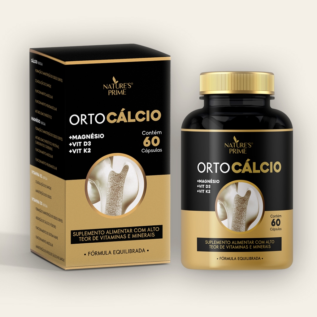 OrtoCálcio Para Ossos Fortes | Cálcio + Magnésio + D3 2000ui + K2 | 60 Cáps