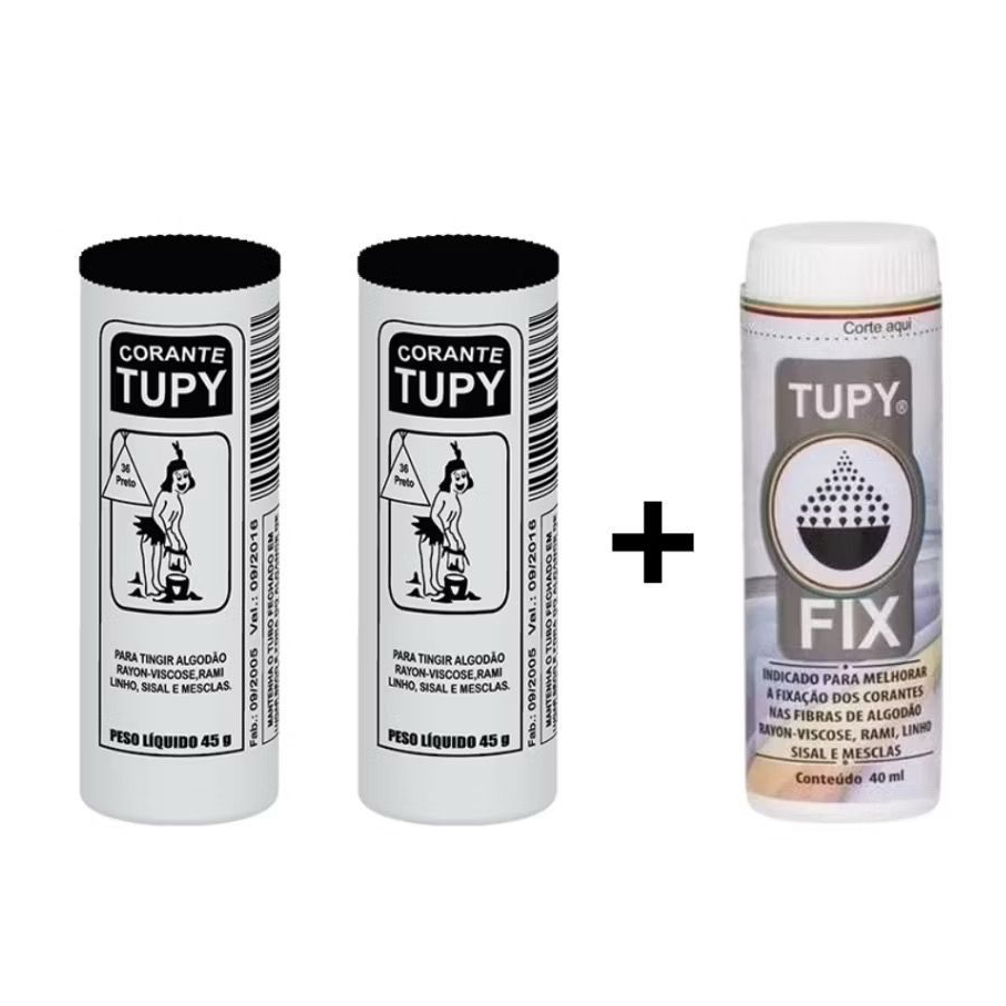 Kit Linha Tupy 2 Corante Preto + 1 Fixador Tupy Fix para Tingir Roupa