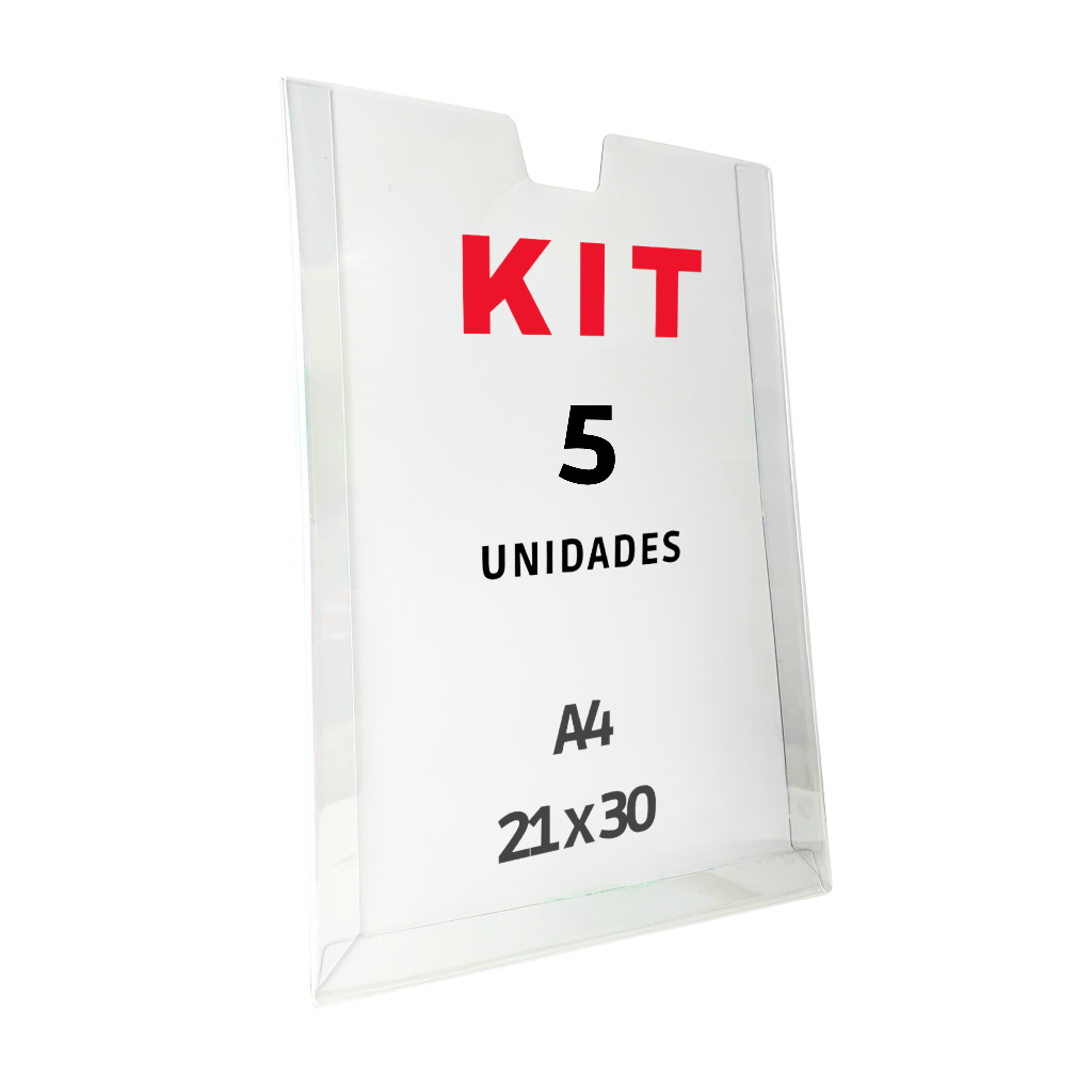 5 Display Parede PETG Porta Folha Aviso com Fita Dupla Face